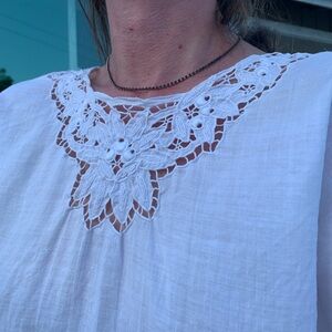 Antique handmade 100% linen top with 
 inlet embroidery